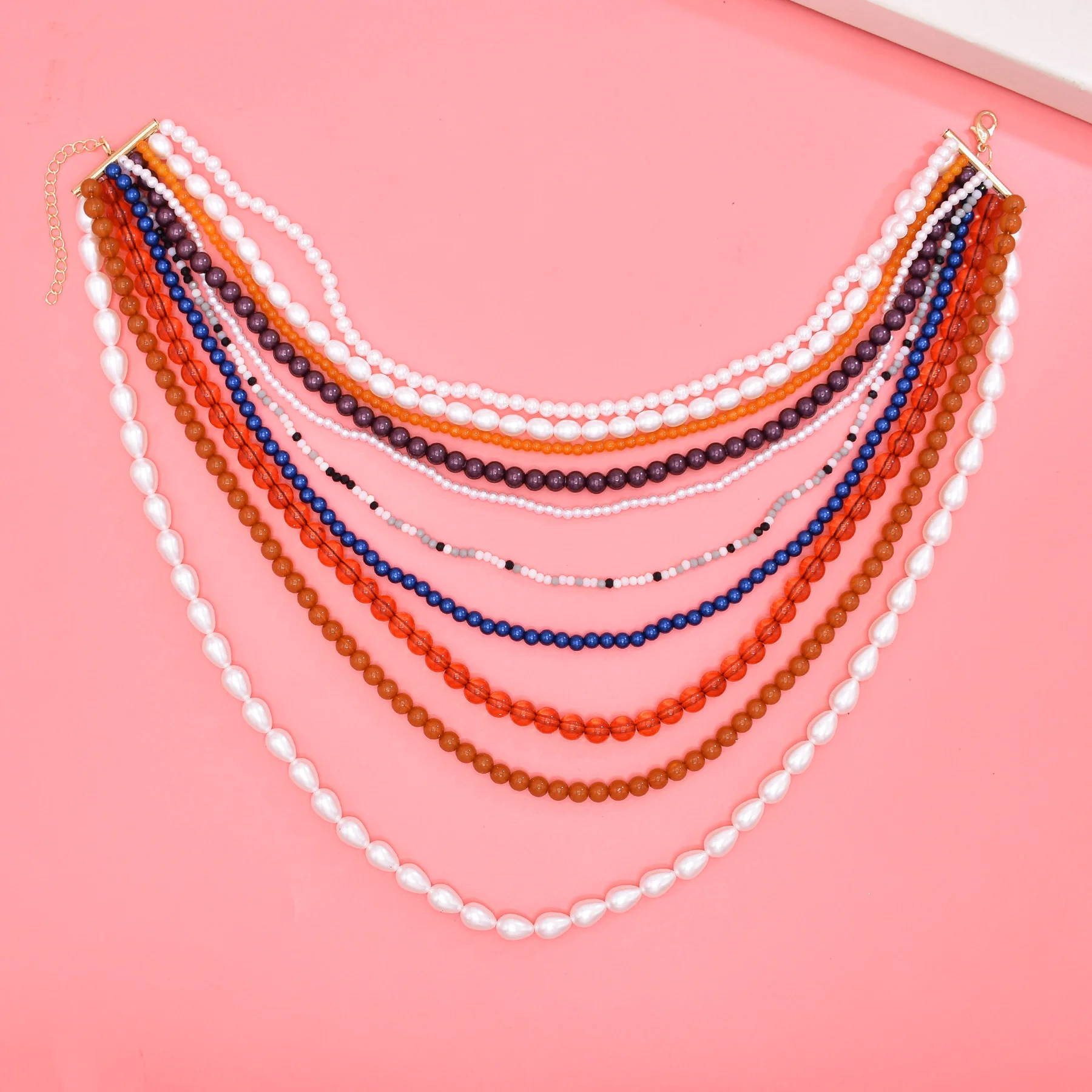 Colorful Natural Stacked Garnet Beads Chain Necklace Red Blue Stone Exaggerated Creative Multi-Layered Baroque Gravel Necklace