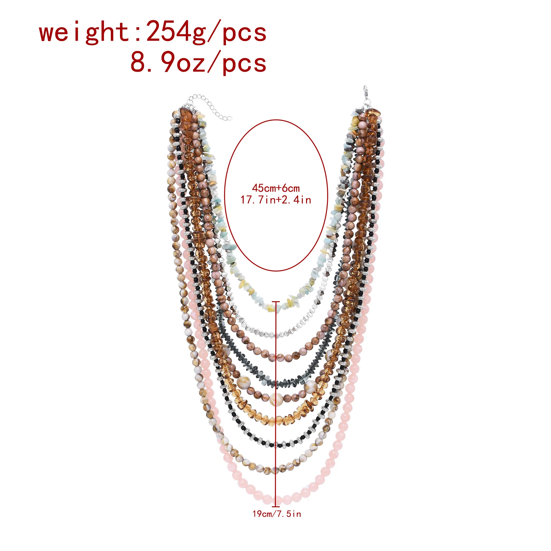 Colorful Natural Stacked Garnet Beads Chain Necklace Red Blue Stone Exaggerated Creative Multi-Layered Baroque Gravel Necklace