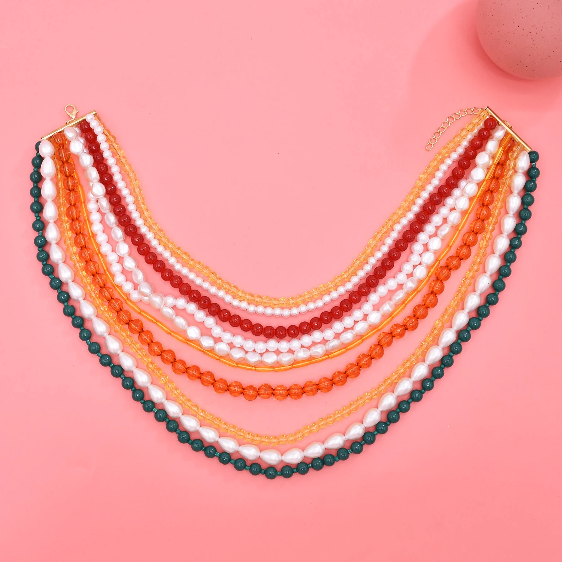 Colorful Natural Stacked Garnet Beads Chain Necklace Red Blue Stone Exaggerated Creative Multi-Layered Baroque Gravel Necklace