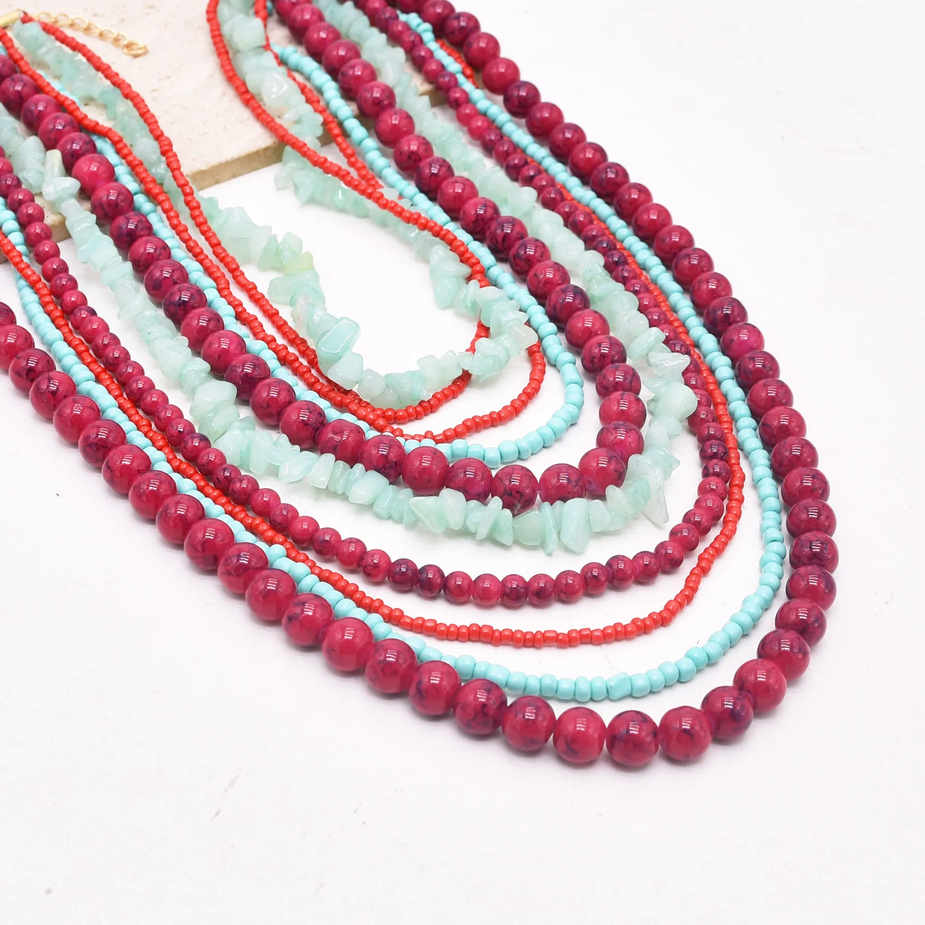 Colorful Natural Stacked Garnet Beads Chain Necklace Red Blue Stone Exaggerated Creative Multi-Layered Baroque Gravel Necklace