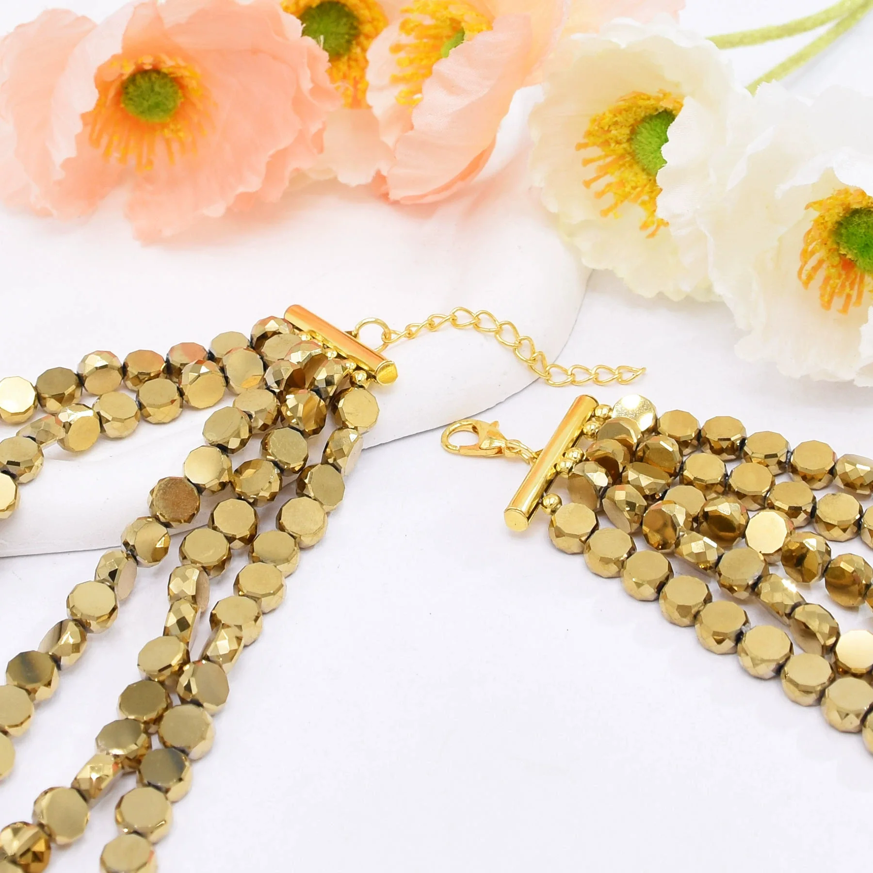 Colorful Natural Stacked Garnet Beads Chain Necklace Red Blue Stone Exaggerated Creative Multi-Layered Baroque Gravel Necklace