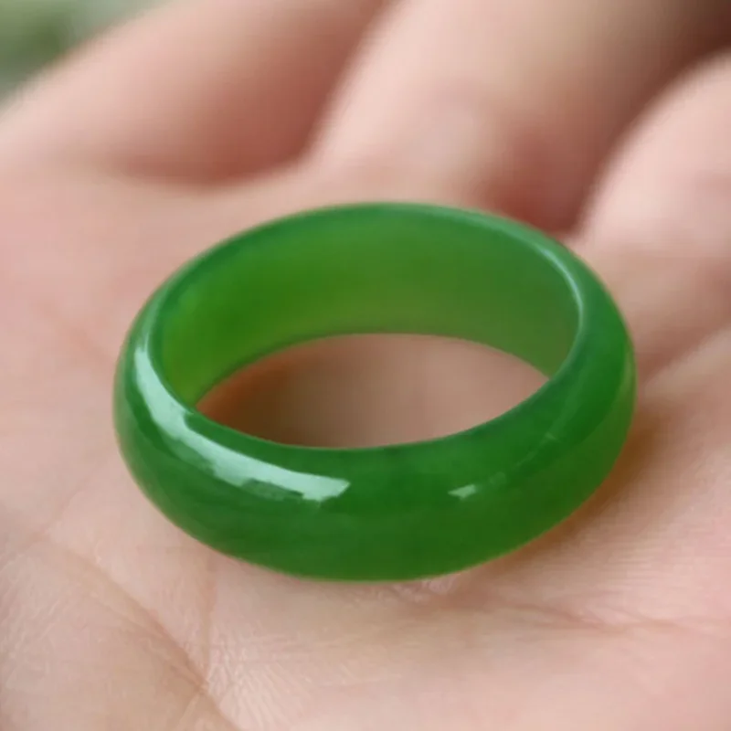 Natural Green Hetian Jade Ring Chinese Jadeite Amulet Fashion Charm Jewelry Hand Carved Crafts Gifts for Women Men Rings