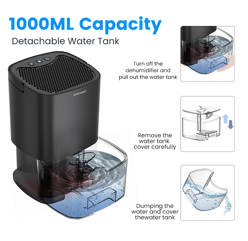 1000ml Capacity Moisture Dehumidifier Air Dryer Purifier Mute Anti-Mildew Air Dehumidifier For Office Kitchen Deodorizer Dryer
