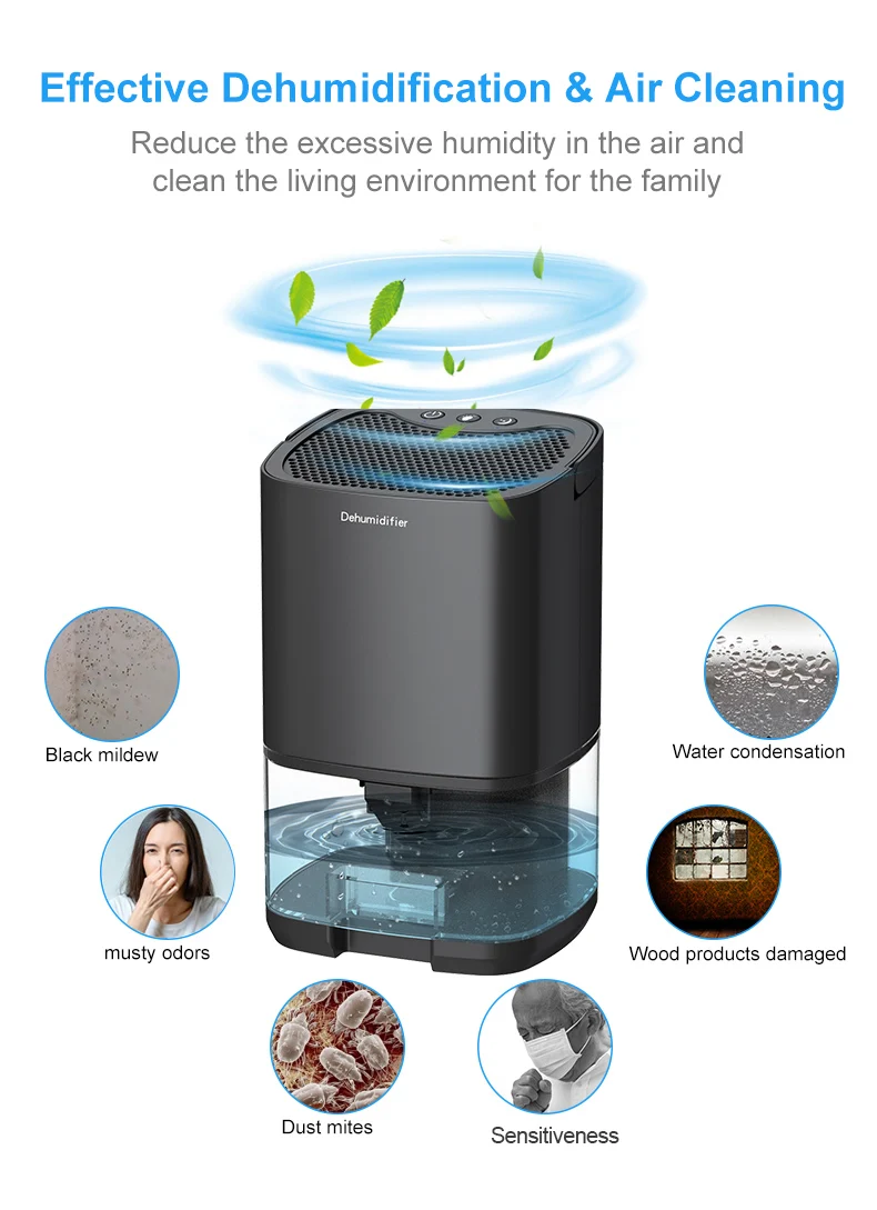 1000ml Capacity Moisture Dehumidifier Air Dryer Purifier Mute Anti-Mildew Air Dehumidifier For Office Kitchen Deodorizer Dryer