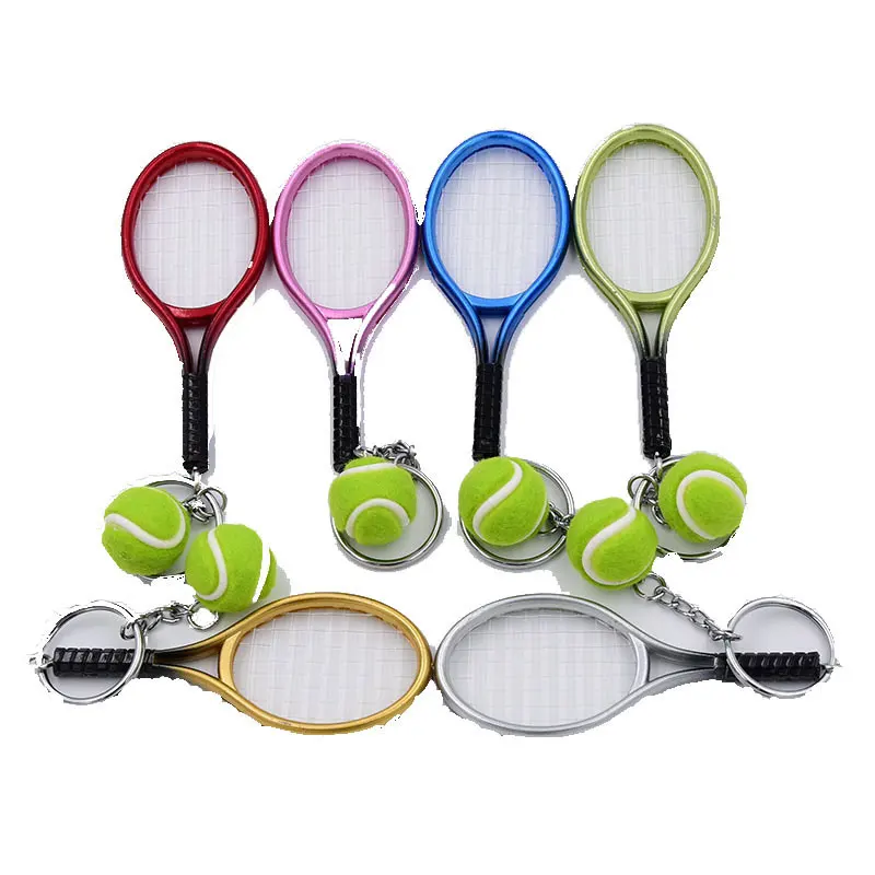 12Pcs Simulated Mini Tennis Racket Keychain for Women Men Metal Car Keyring Backpack Ornament Accessories Sports Souvenirs Gifts