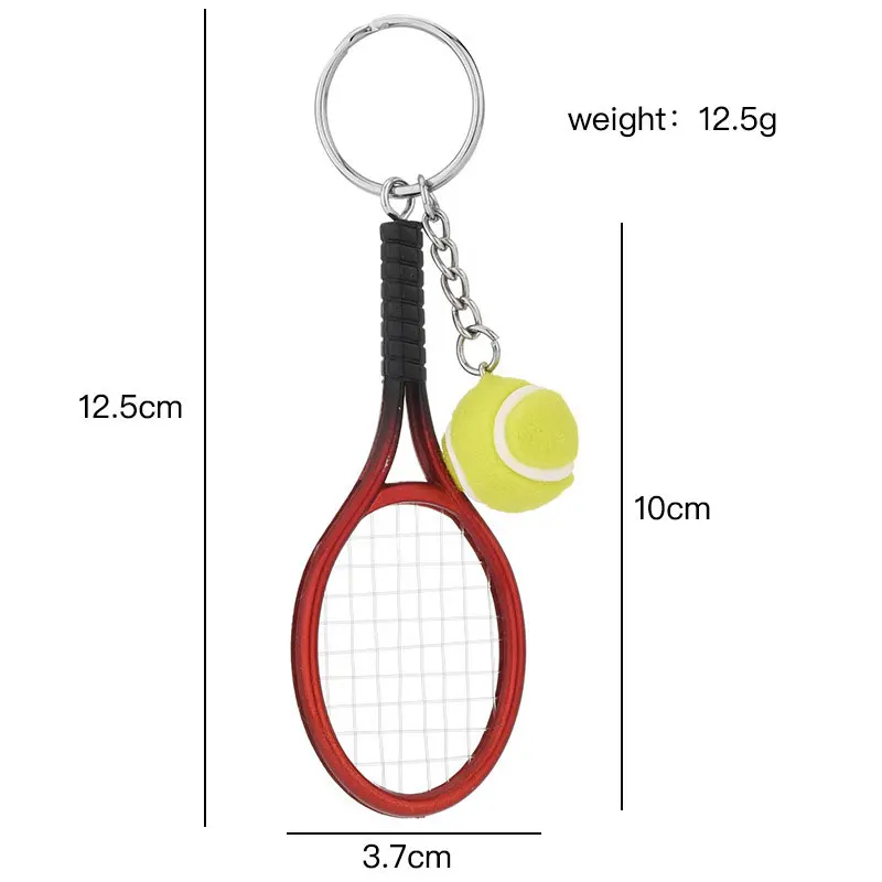 12Pcs Simulated Mini Tennis Racket Keychain for Women Men Metal Car Keyring Backpack Ornament Accessories Sports Souvenirs Gifts