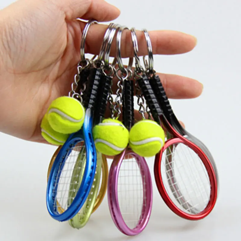 12Pcs Simulated Mini Tennis Racket Keychain for Women Men Metal Car Keyring Backpack Ornament Accessories Sports Souvenirs Gifts