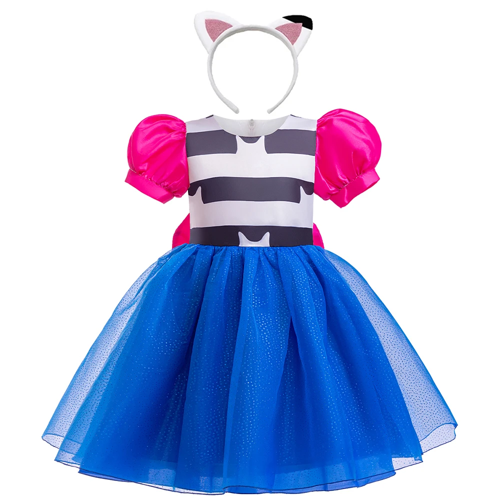 Baby Girls Cartoon Cat Mesh Dresses with Headband Party Halloween Christmas Children Doll Cosplay playhouse 2PCS Cosplay Costume