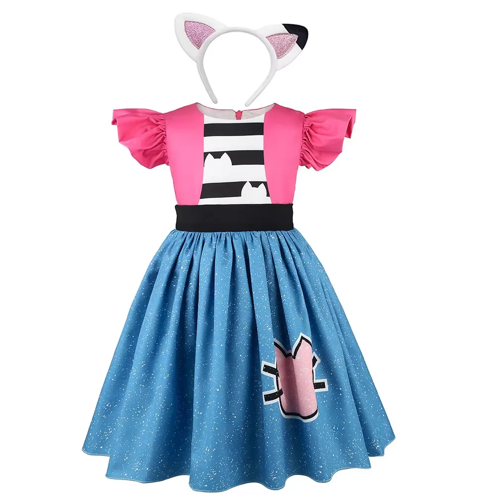 Baby Girls Cartoon Cat Mesh Dresses with Headband Party Halloween Christmas Children Doll Cosplay playhouse 2PCS Cosplay Costume