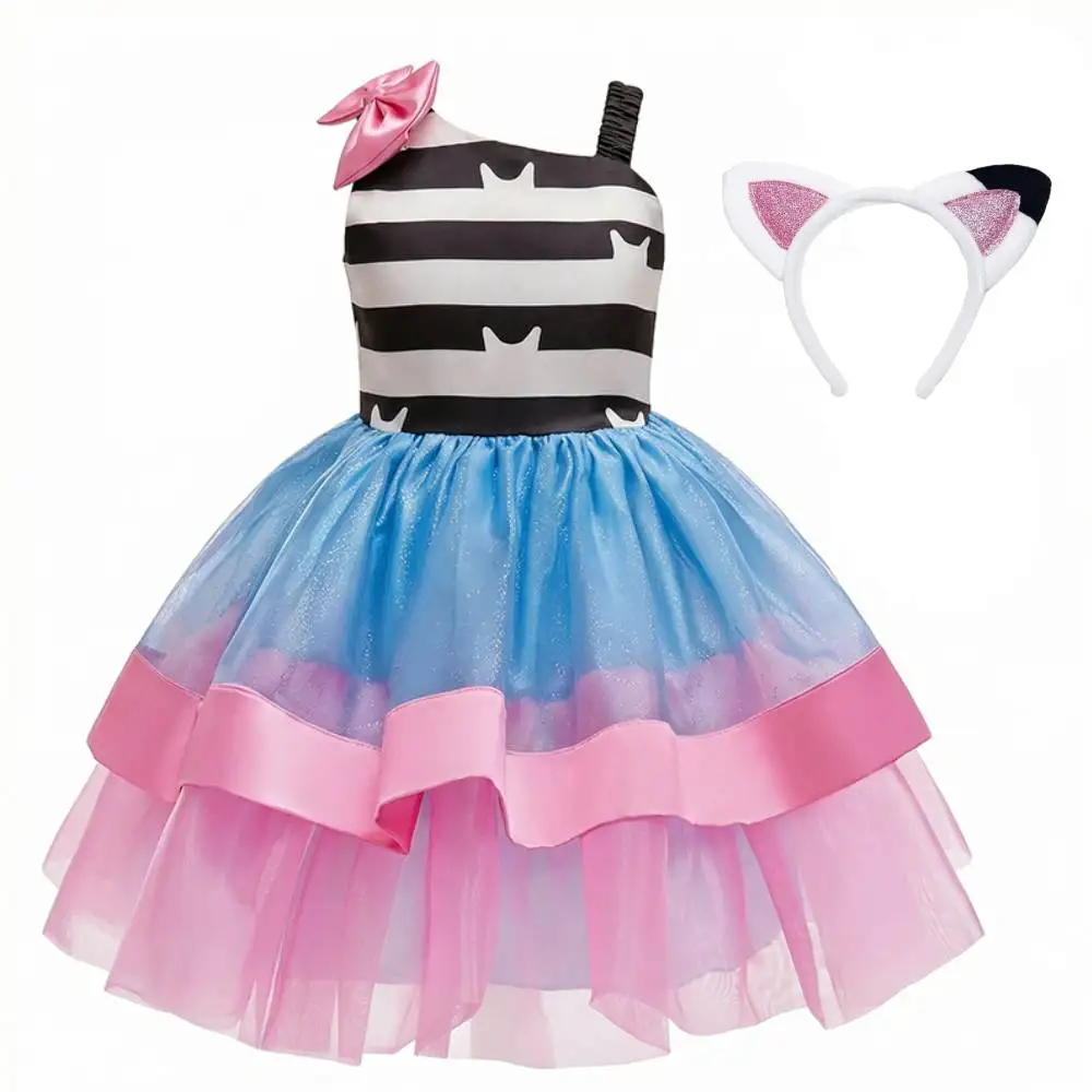 Baby Girls Cartoon Cat Mesh Dresses with Headband Party Halloween Christmas Children Doll Cosplay playhouse 2PCS Cosplay Costume