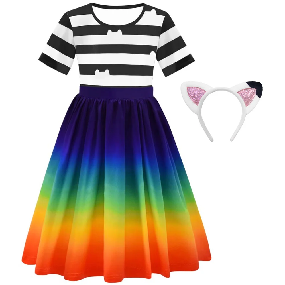 Baby Girls Cartoon Cat Mesh Dresses with Headband Party Halloween Christmas Children Doll Cosplay playhouse 2PCS Cosplay Costume
