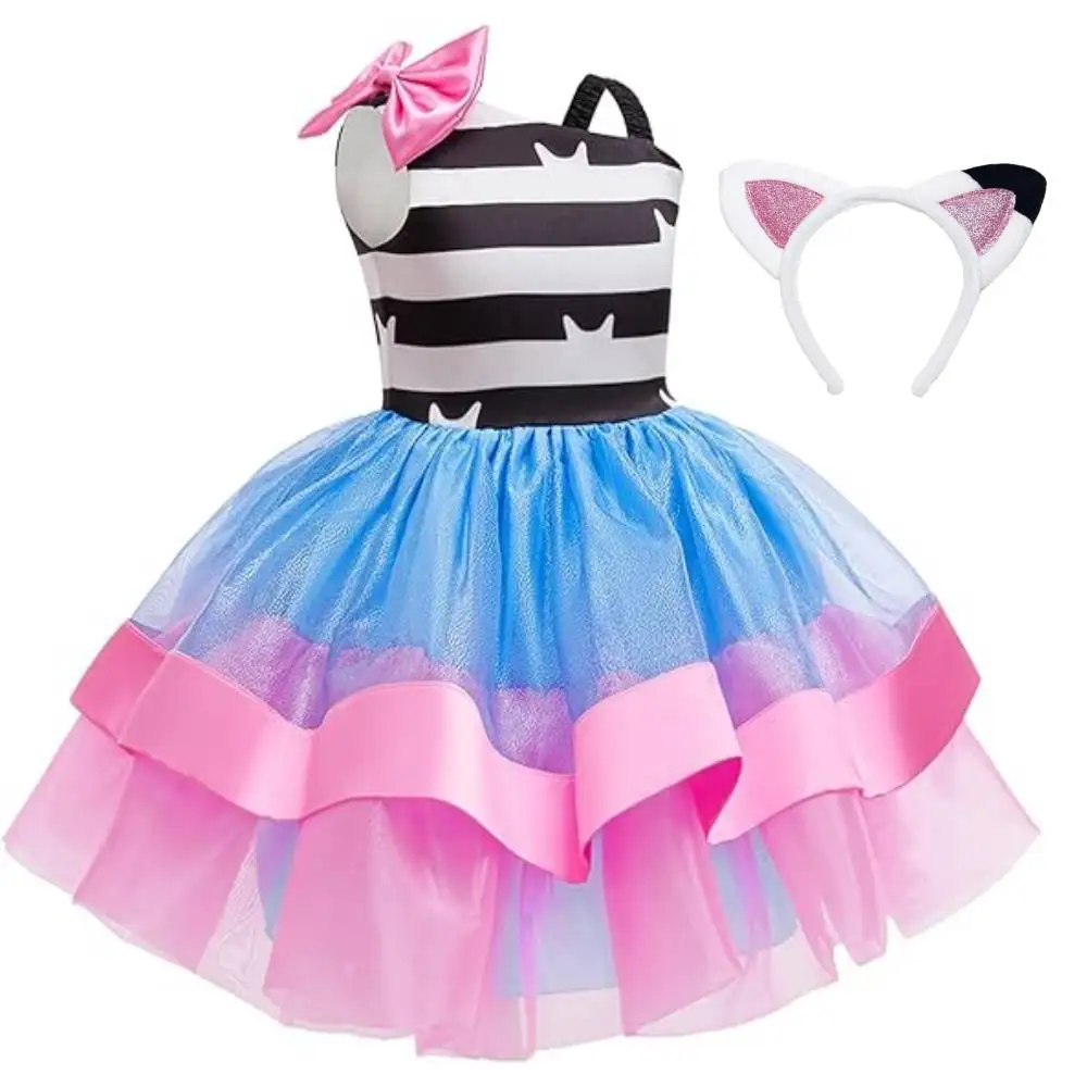Baby Girls Cartoon Cat Mesh Dresses with Headband Party Halloween Christmas Children Doll Cosplay playhouse 2PCS Cosplay Costume