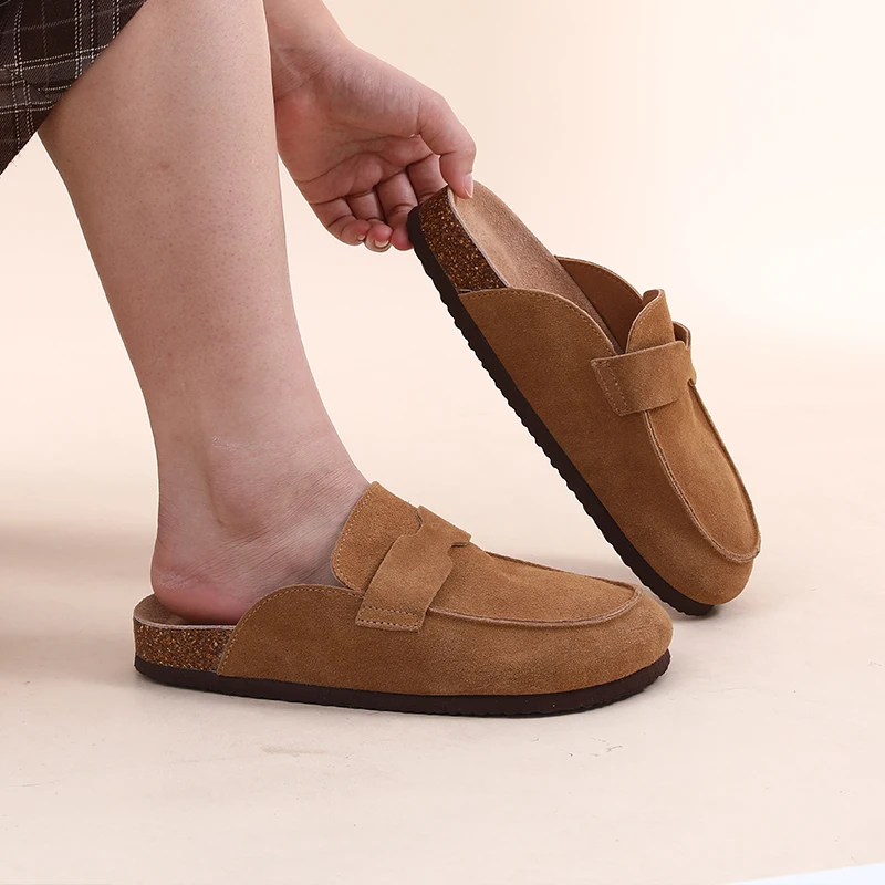 Smile PoP Cork Suede Clogs Slippers For Women Men Clogs Shoes Classic Cork Antislip Outdoor Slippers With Arch Support Mules