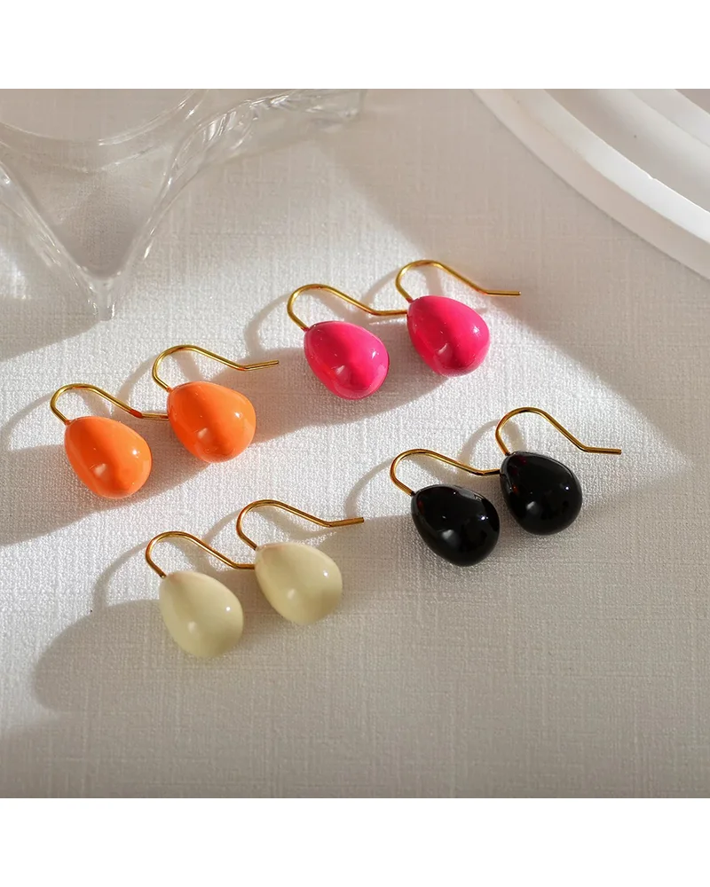 MM Colorful Enamel Water Drop Earrings Summer Y2K Stainless Steel Fashion Sweet Multiple Color Waterproof Jewelry Wholesale