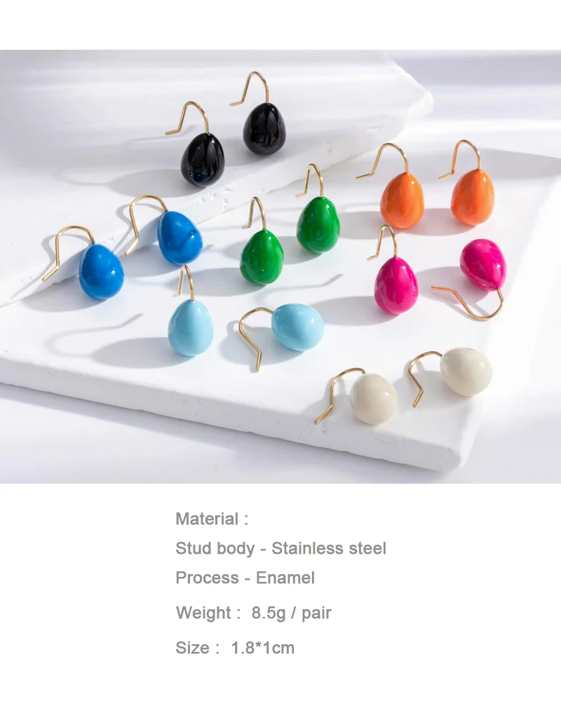 MM Colorful Enamel Water Drop Earrings Summer Y2K Stainless Steel Fashion Sweet Multiple Color Waterproof Jewelry Wholesale