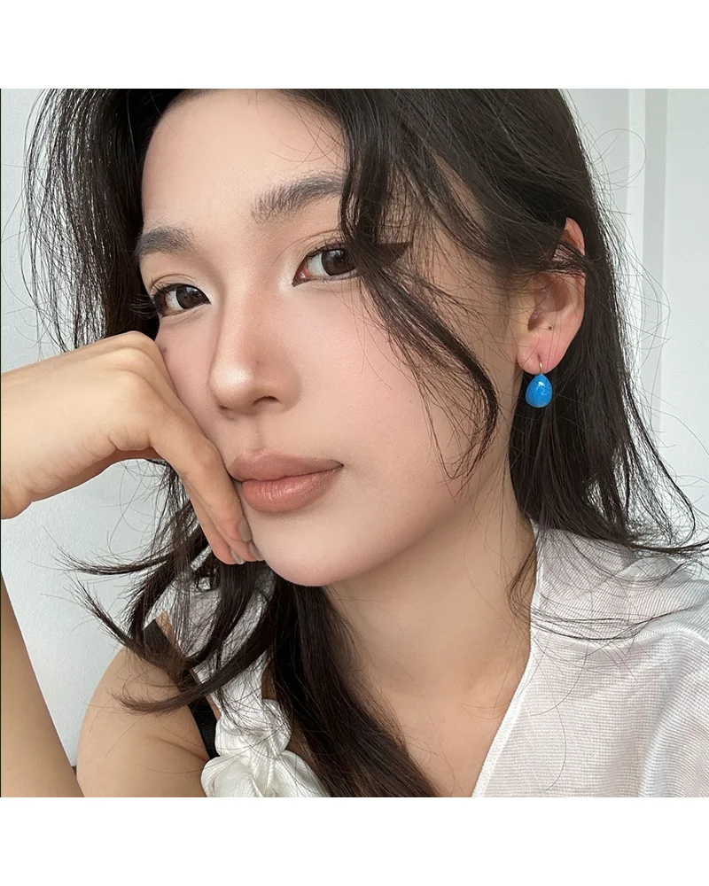 MM Colorful Enamel Water Drop Earrings Summer Y2K Stainless Steel Fashion Sweet Multiple Color Waterproof Jewelry Wholesale