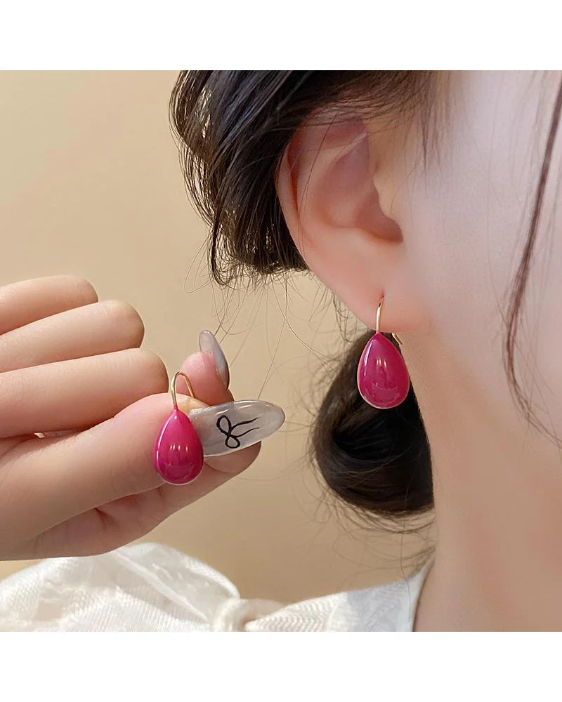 MM Colorful Enamel Water Drop Earrings Summer Y2K Stainless Steel Fashion Sweet Multiple Color Waterproof Jewelry Wholesale
