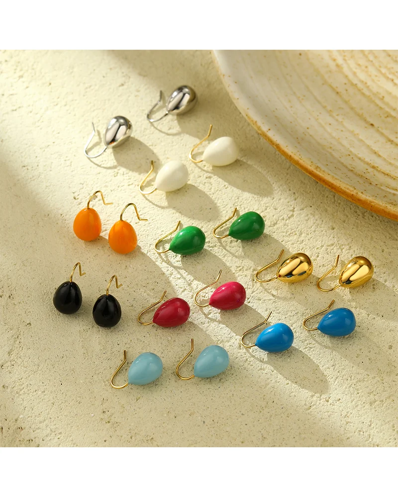 MM Colorful Enamel Water Drop Earrings Summer Y2K Stainless Steel Fashion Sweet Multiple Color Waterproof Jewelry Wholesale