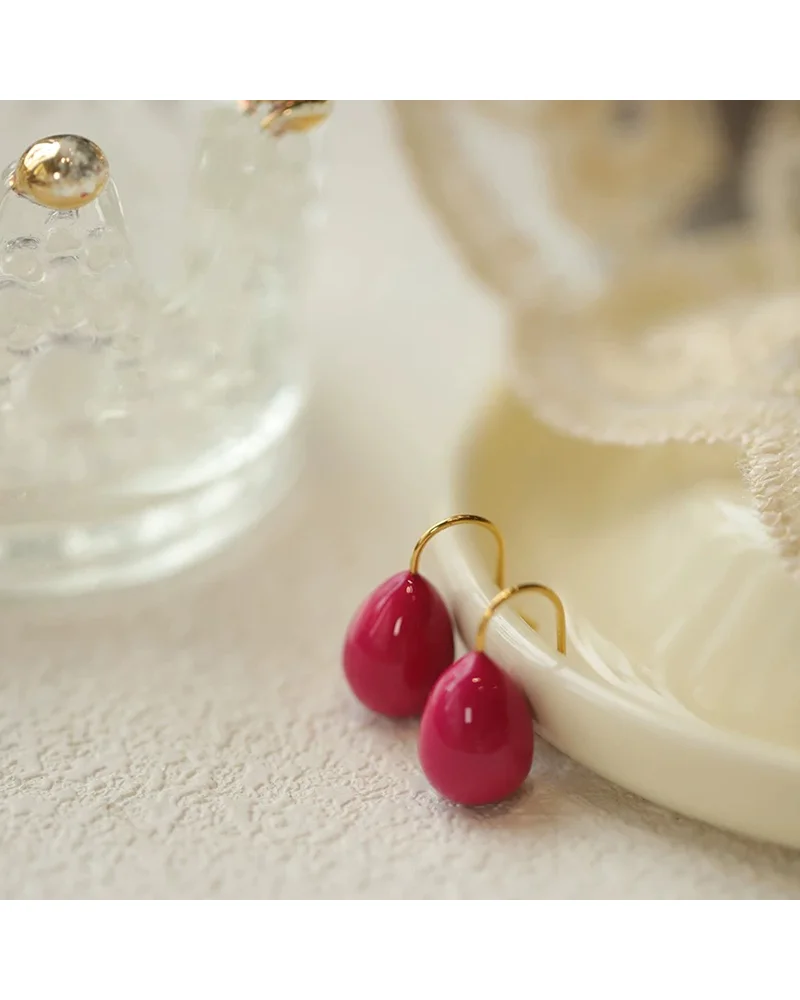 MM Colorful Enamel Water Drop Earrings Summer Y2K Stainless Steel Fashion Sweet Multiple Color Waterproof Jewelry Wholesale
