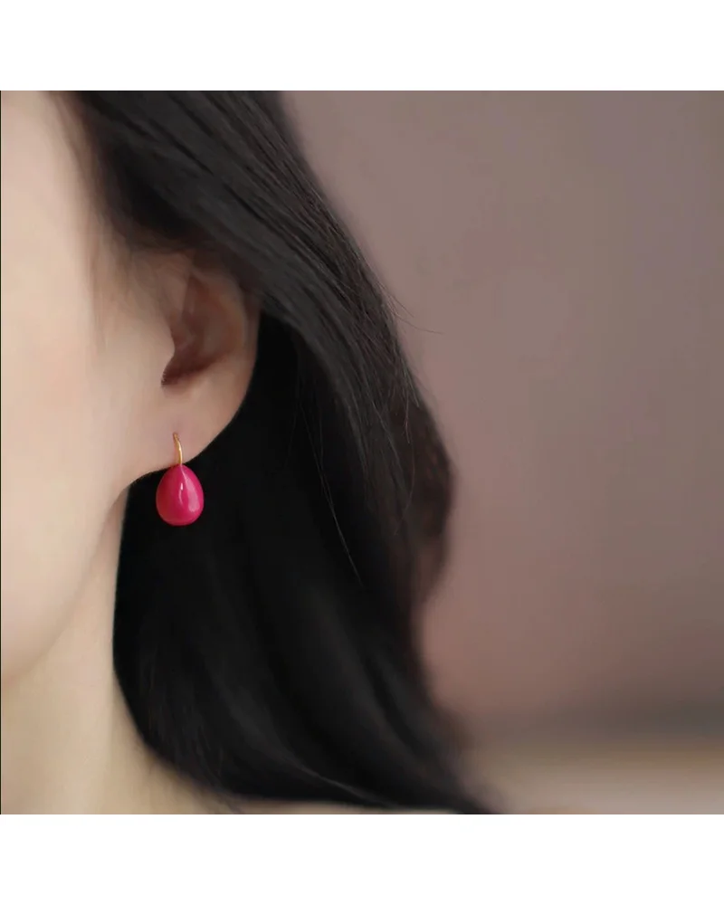 MM Colorful Enamel Water Drop Earrings Summer Y2K Stainless Steel Fashion Sweet Multiple Color Waterproof Jewelry Wholesale