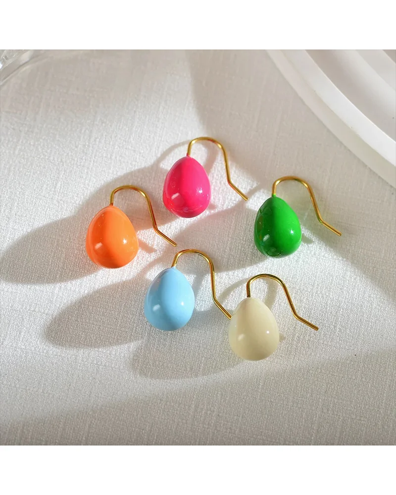 MM Colorful Enamel Water Drop Earrings Summer Y2K Stainless Steel Fashion Sweet Multiple Color Waterproof Jewelry Wholesale