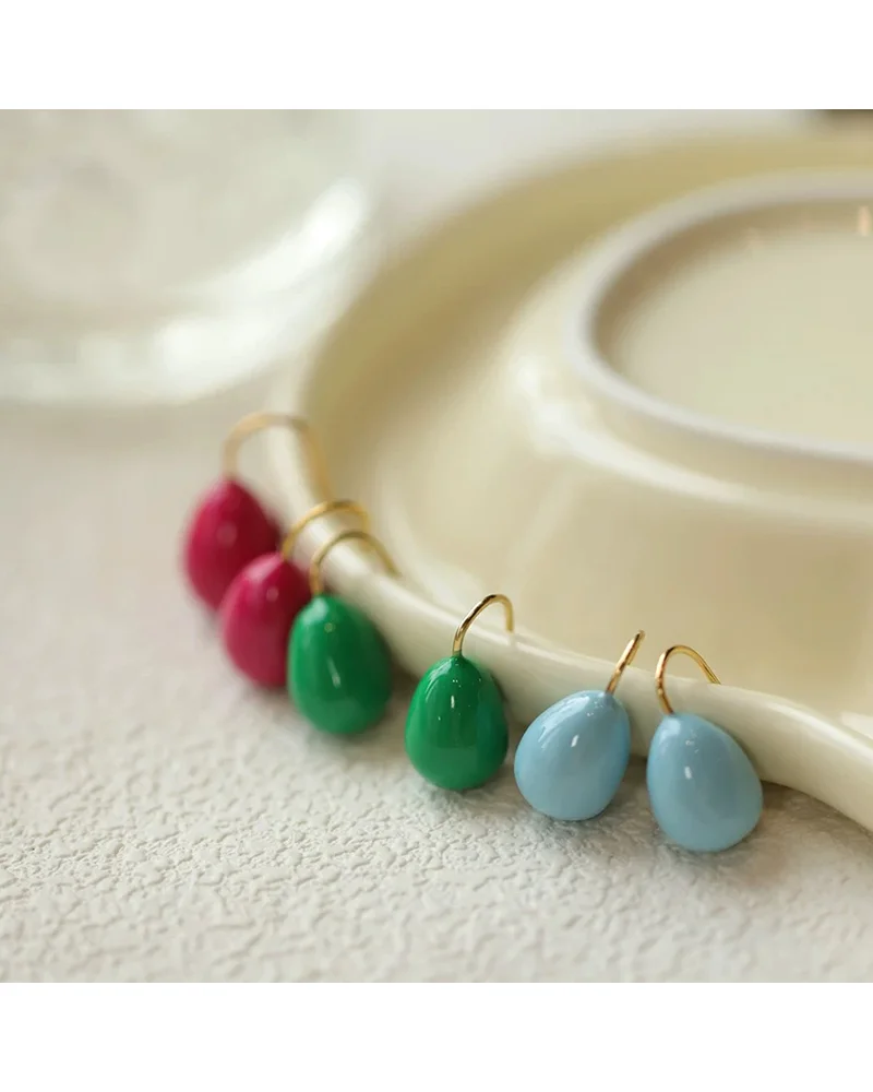 MM Colorful Enamel Water Drop Earrings Summer Y2K Stainless Steel Fashion Sweet Multiple Color Waterproof Jewelry Wholesale