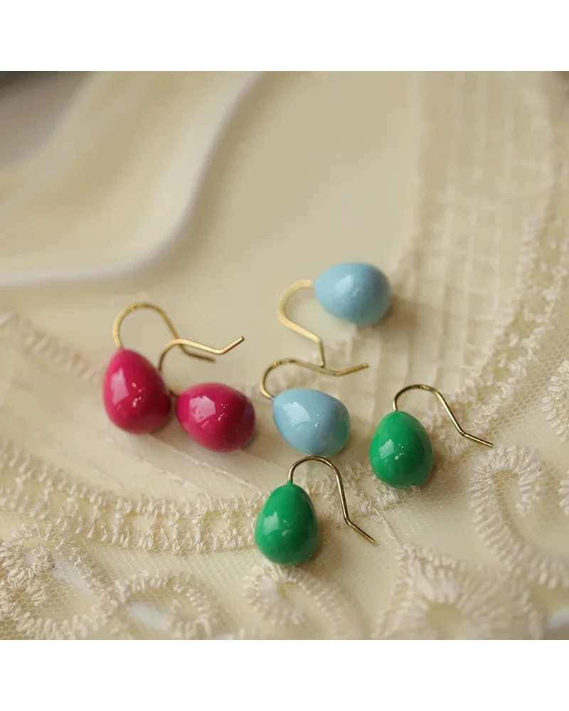 MM Colorful Enamel Water Drop Earrings Summer Y2K Stainless Steel Fashion Sweet Multiple Color Waterproof Jewelry Wholesale