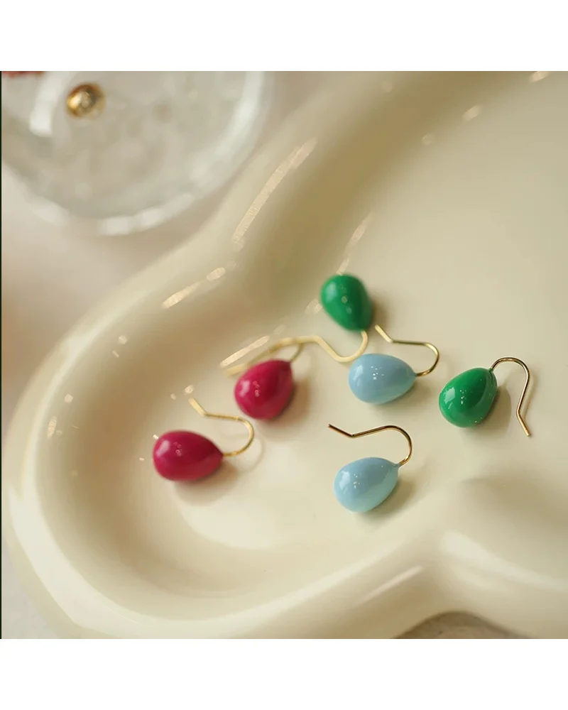 MM Colorful Enamel Water Drop Earrings Summer Y2K Stainless Steel Fashion Sweet Multiple Color Waterproof Jewelry Wholesale