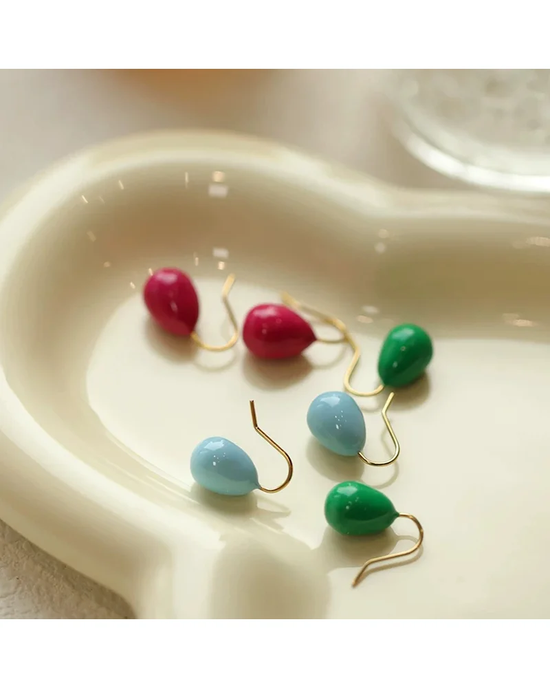 MM Colorful Enamel Water Drop Earrings Summer Y2K Stainless Steel Fashion Sweet Multiple Color Waterproof Jewelry Wholesale