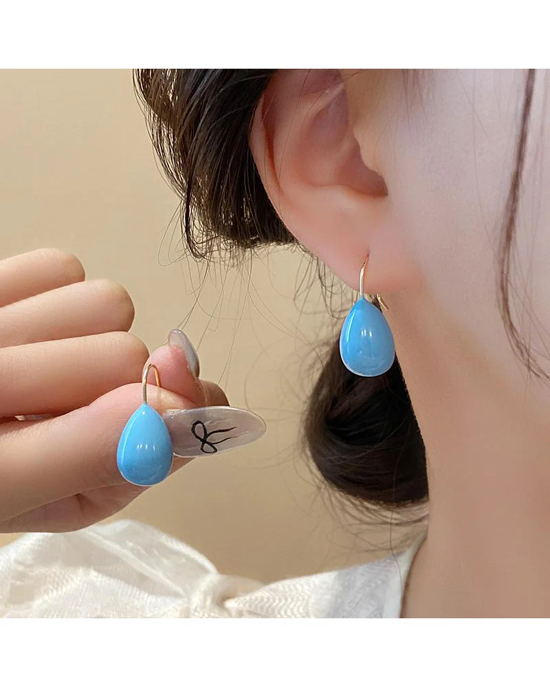 MM Colorful Enamel Water Drop Earrings Summer Y2K Stainless Steel Fashion Sweet Multiple Color Waterproof Jewelry Wholesale
