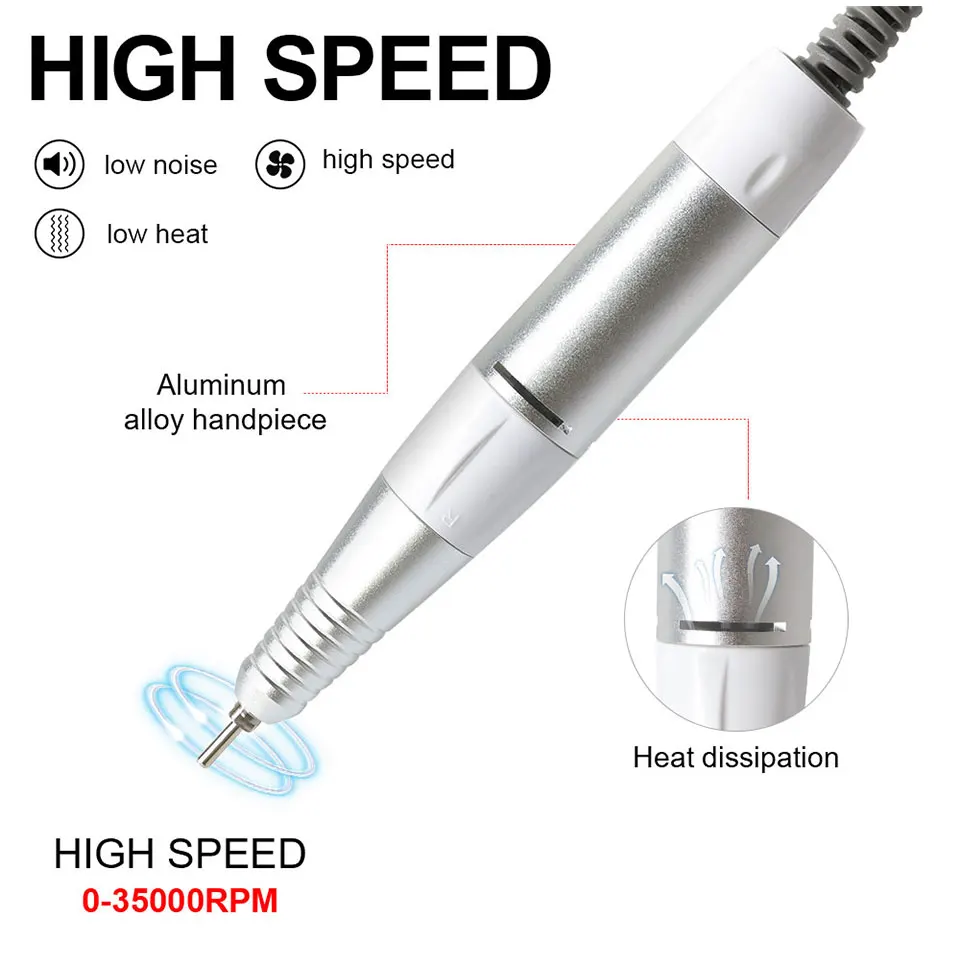 35000rpm 5Pins Electric Nail Drill Machine Handle Handpiece Pedicure Replacement Pen Manicure Beauty Tool ABE Accessory