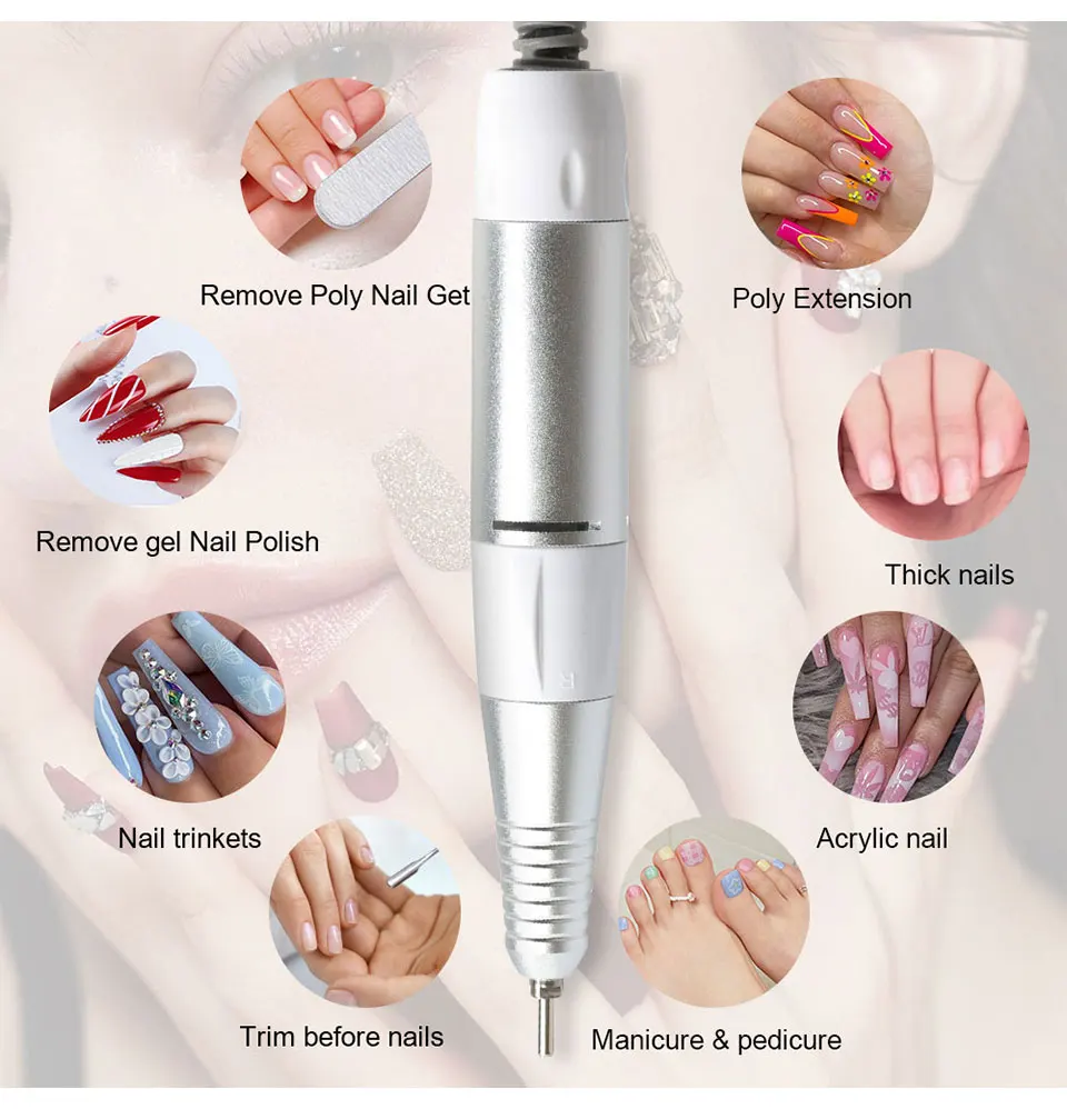 35000rpm 5Pins Electric Nail Drill Machine Handle Handpiece Pedicure Replacement Pen Manicure Beauty Tool ABE Accessory