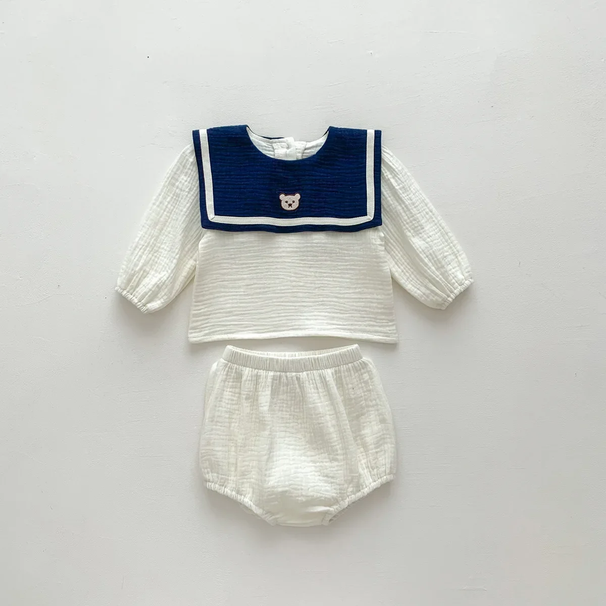 New In Autumn Kids Baby Girls Full Sleeve Naval Leader Bear Top T-shirts+solid Shorts Toddler Infant Cotton Clothing Set 2pcs