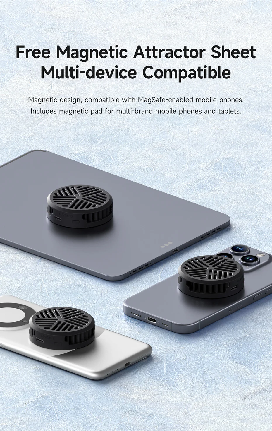 Hagibis Magnetic Cell Phone Cooler Universal Cooling Fan Portable Mobile Phone Radiator for iPhone 17 Pro Gaming Live Streaming