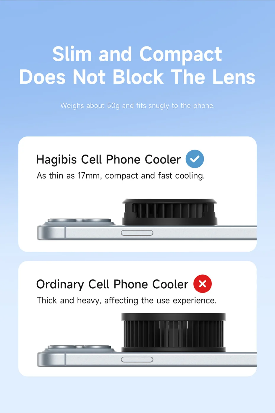 Hagibis Magnetic Cell Phone Cooler Universal Cooling Fan Portable Mobile Phone Radiator for iPhone 17 Pro Gaming Live Streaming