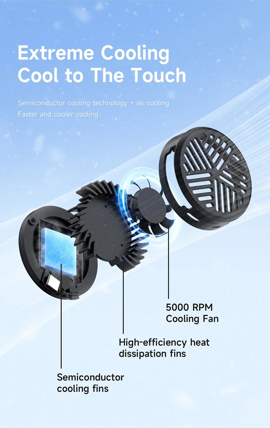 Hagibis Magnetic Cell Phone Cooler Universal Cooling Fan Portable Mobile Phone Radiator for iPhone 17 Pro Gaming Live Streaming