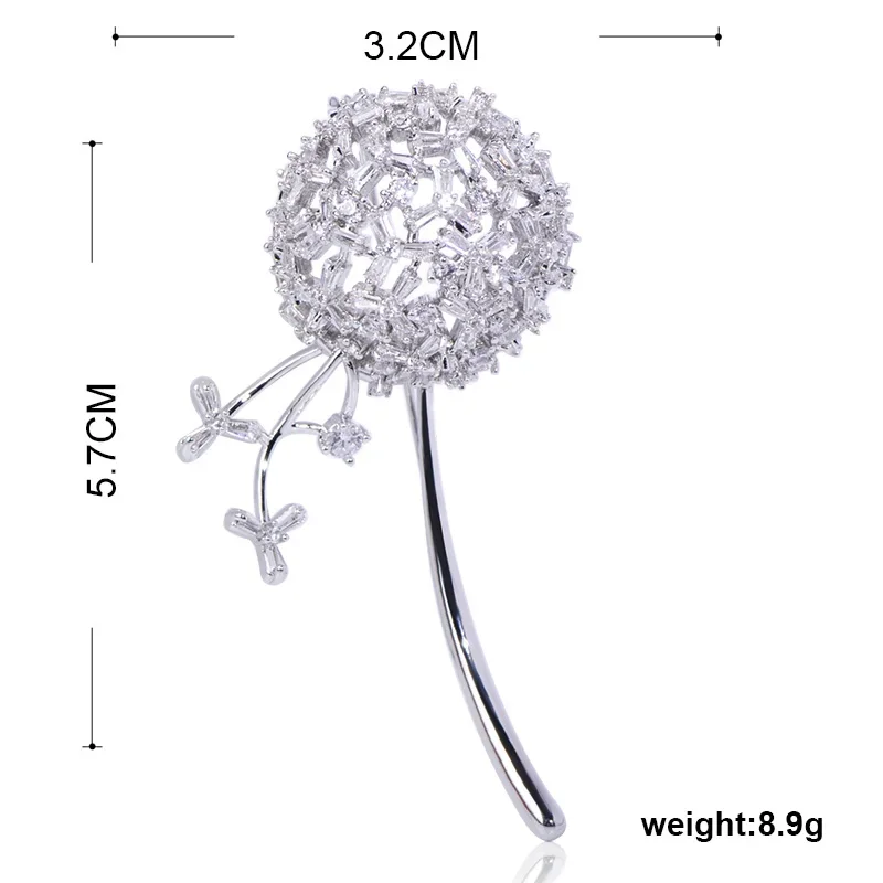 Blucome Beautiful Dandelion Shape Brooches Copper Cubic Zircon Jewelry Pins For Women Girls Clothes Scarf Hat Accessories