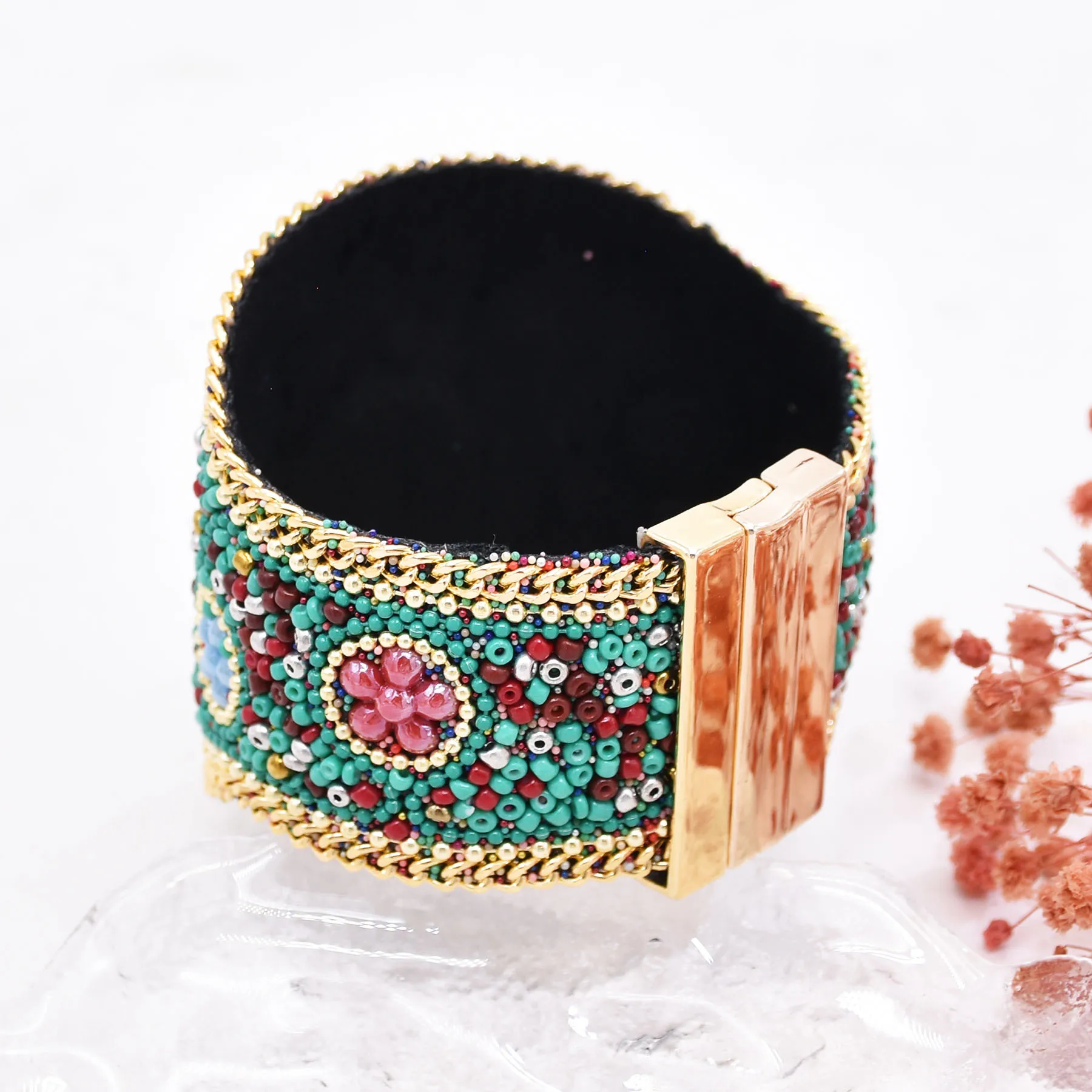 Handmade Bohemian Beads Shell Turquoise Bracelet For Women Evil Eye Wide Ethnic Style Magnet Jewelry Gift Colorful Accessory