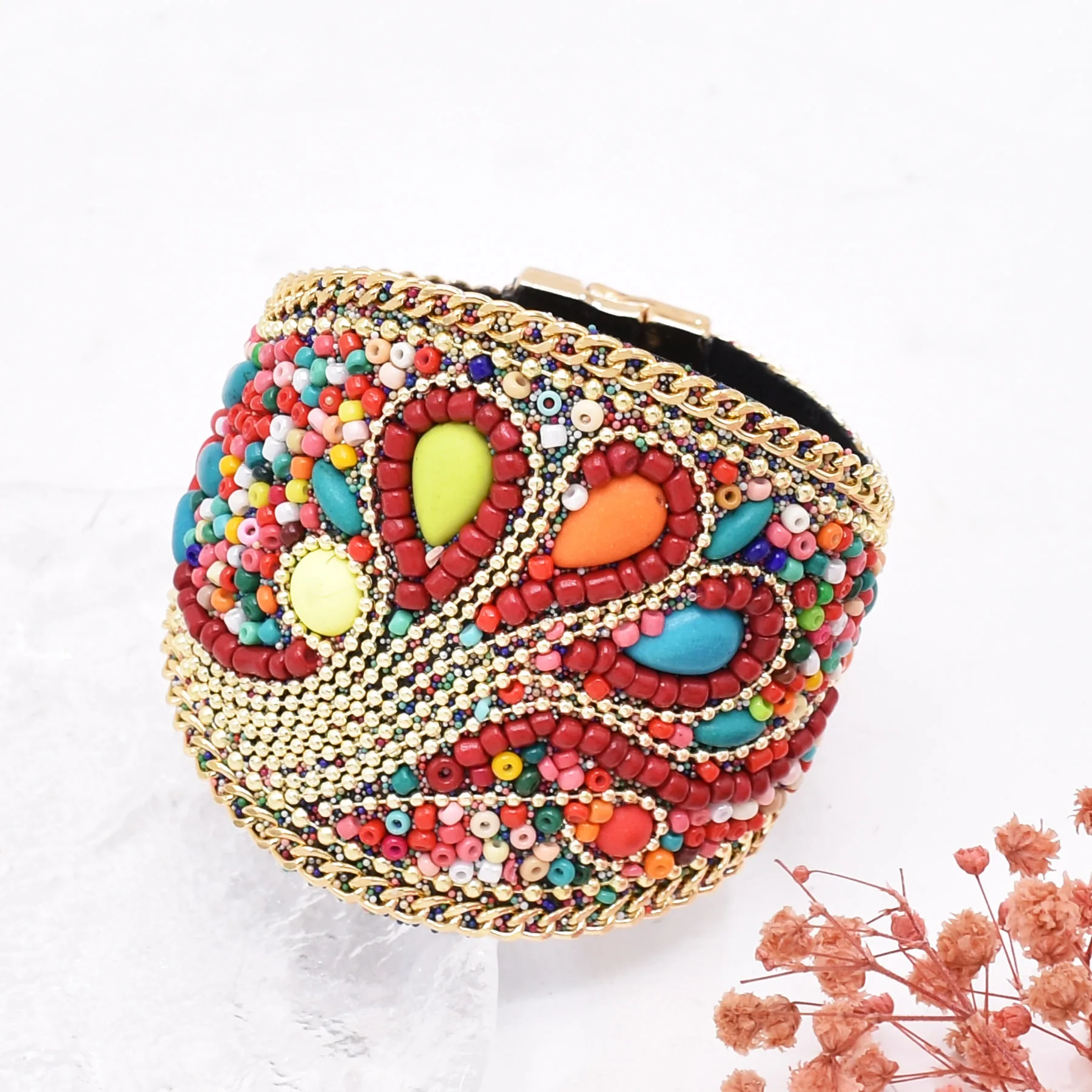 Handmade Bohemian Beads Shell Turquoise Bracelet For Women Evil Eye Wide Ethnic Style Magnet Jewelry Gift Colorful Accessory