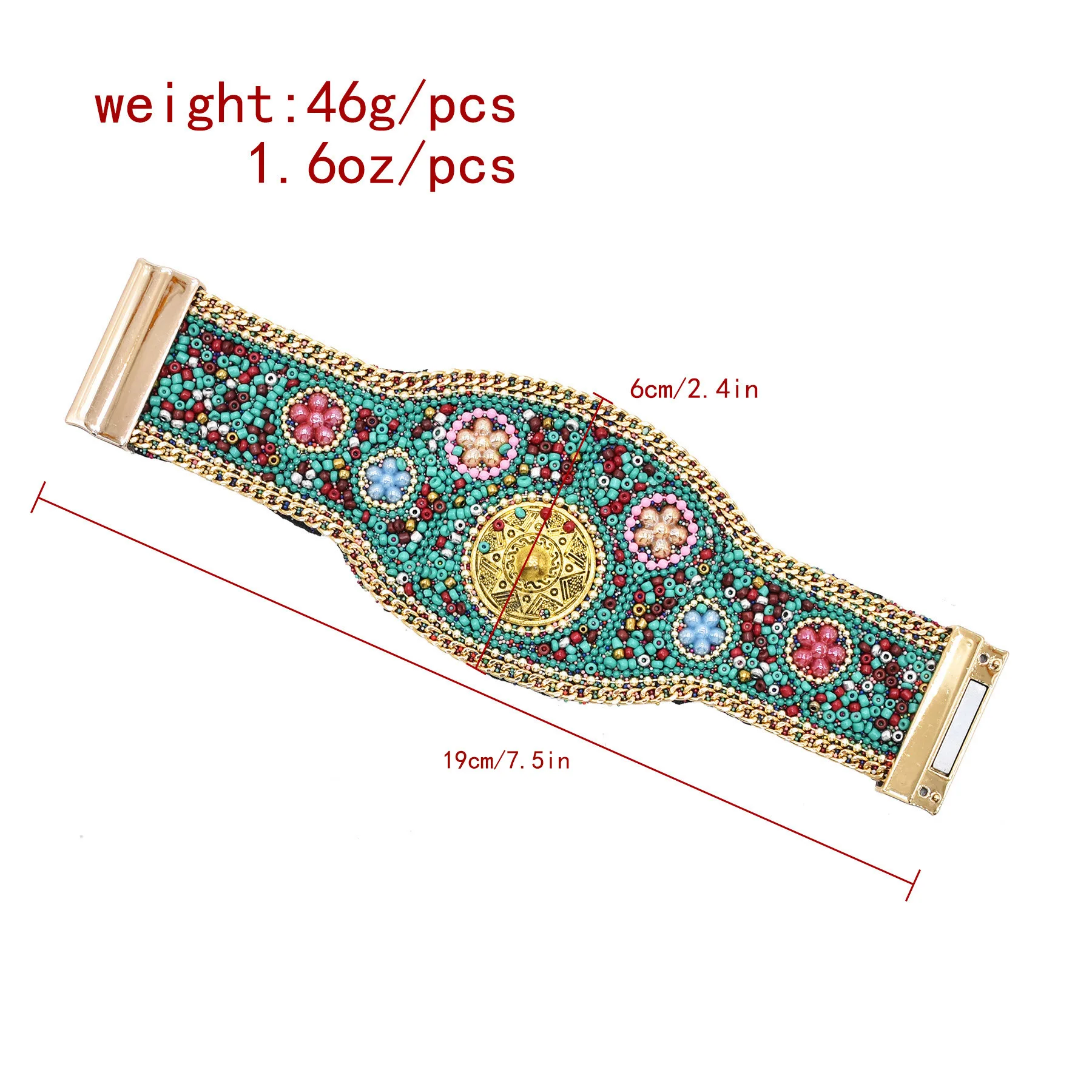 Handmade Bohemian Beads Shell Turquoise Bracelet For Women Evil Eye Wide Ethnic Style Magnet Jewelry Gift Colorful Accessory