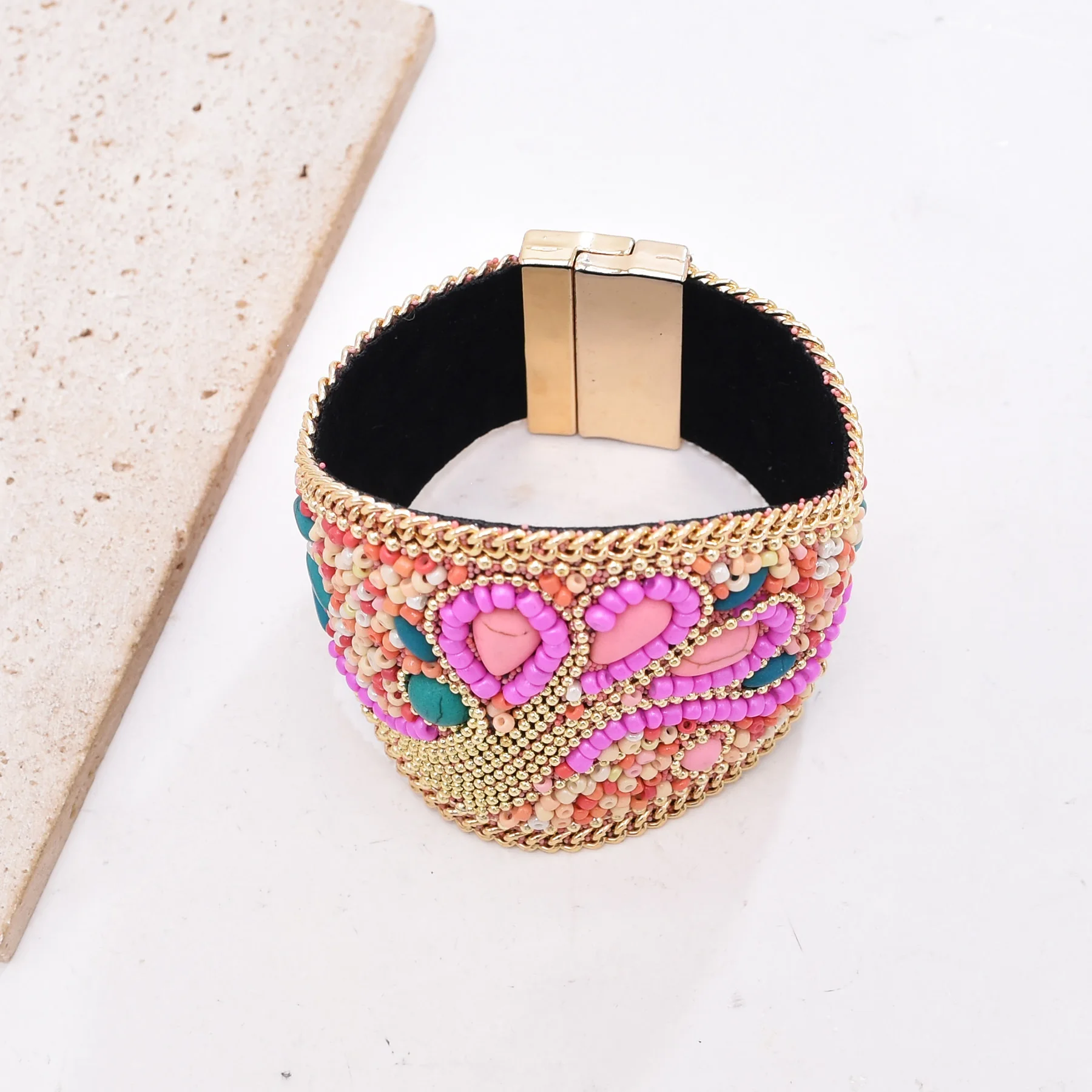 Handmade Bohemian Beads Shell Turquoise Bracelet For Women Evil Eye Wide Ethnic Style Magnet Jewelry Gift Colorful Accessory
