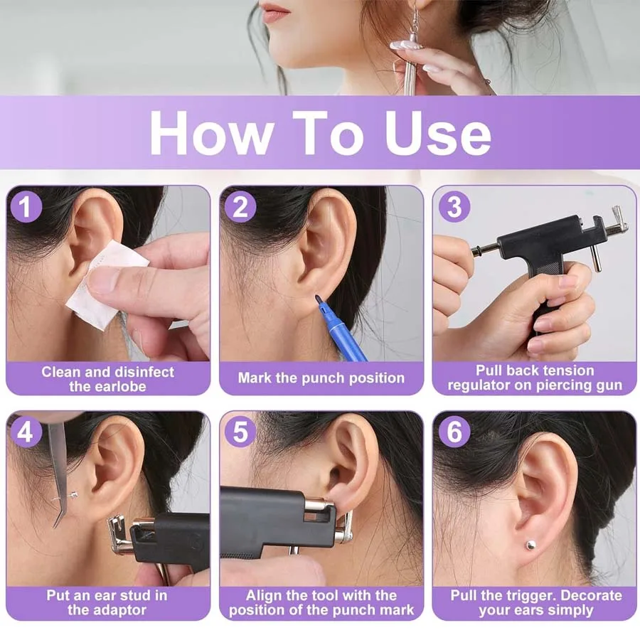Professional Ear Piercing Gun with 36pcs Earrings Stud for Salon Home Use Ear Piercing Kit