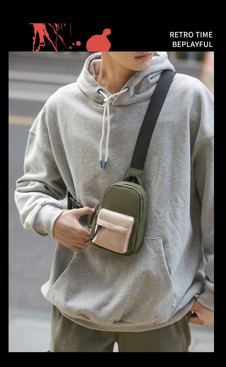 Trendy Contrasting Mini Chest Bag for Men Fashion Nylon Men's Lightweight Crossbody Bag Unisex Casual Street Phone Sling Bags