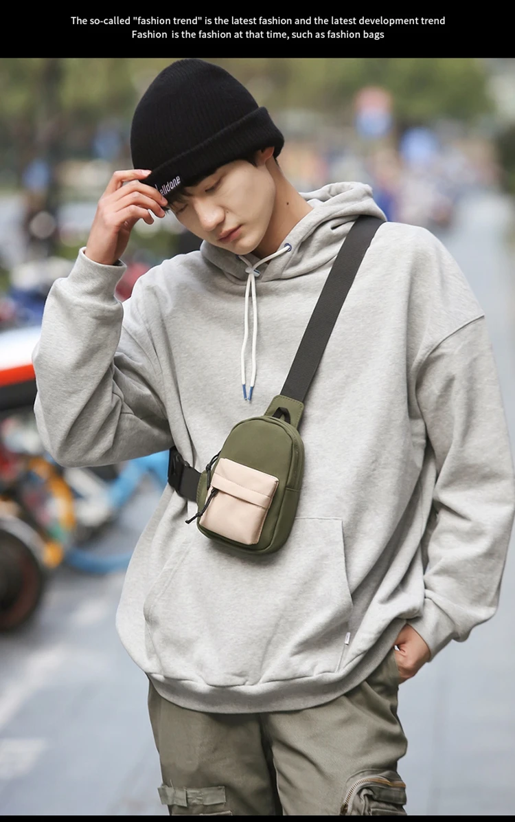 Trendy Contrasting Mini Chest Bag for Men Fashion Nylon Men's Lightweight Crossbody Bag Unisex Casual Street Phone Sling Bags