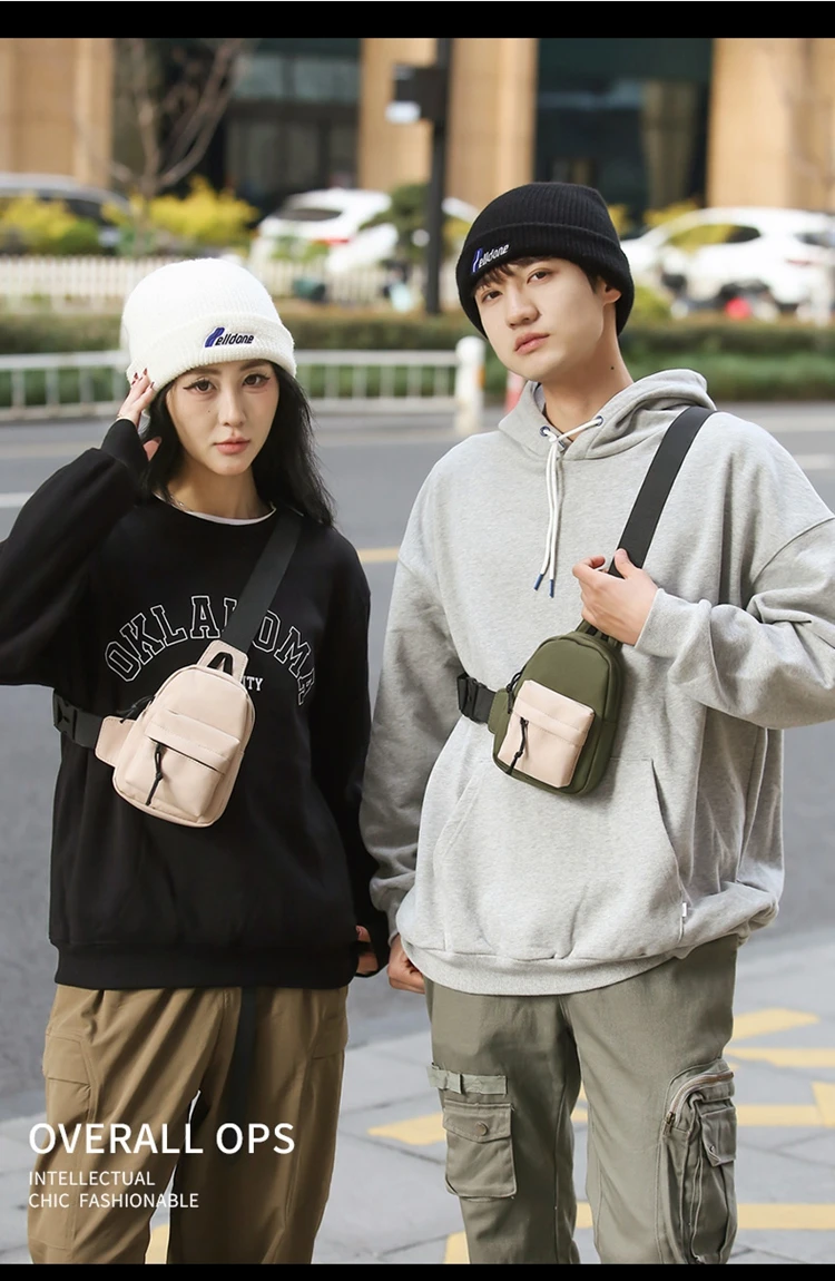 Trendy Contrasting Mini Chest Bag for Men Fashion Nylon Men's Lightweight Crossbody Bag Unisex Casual Street Phone Sling Bags