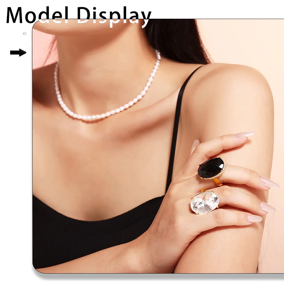 Big Oval Glass Stone Luxury Stainless Steel Rhinestones Rings For Women Trendy Index Finger Ring Jewelry Wedding Banquet Gift