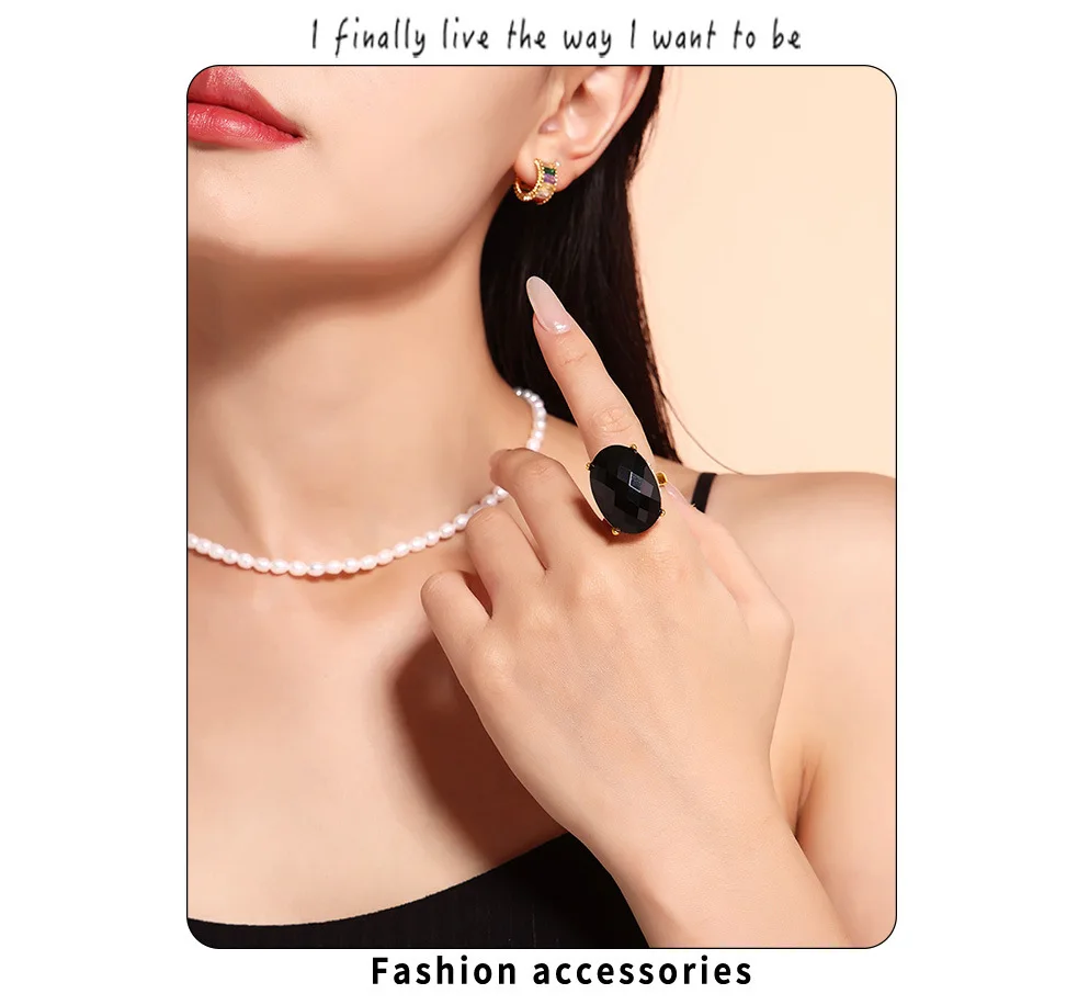 Big Oval Glass Stone Luxury Stainless Steel Rhinestones Rings For Women Trendy Index Finger Ring Jewelry Wedding Banquet Gift