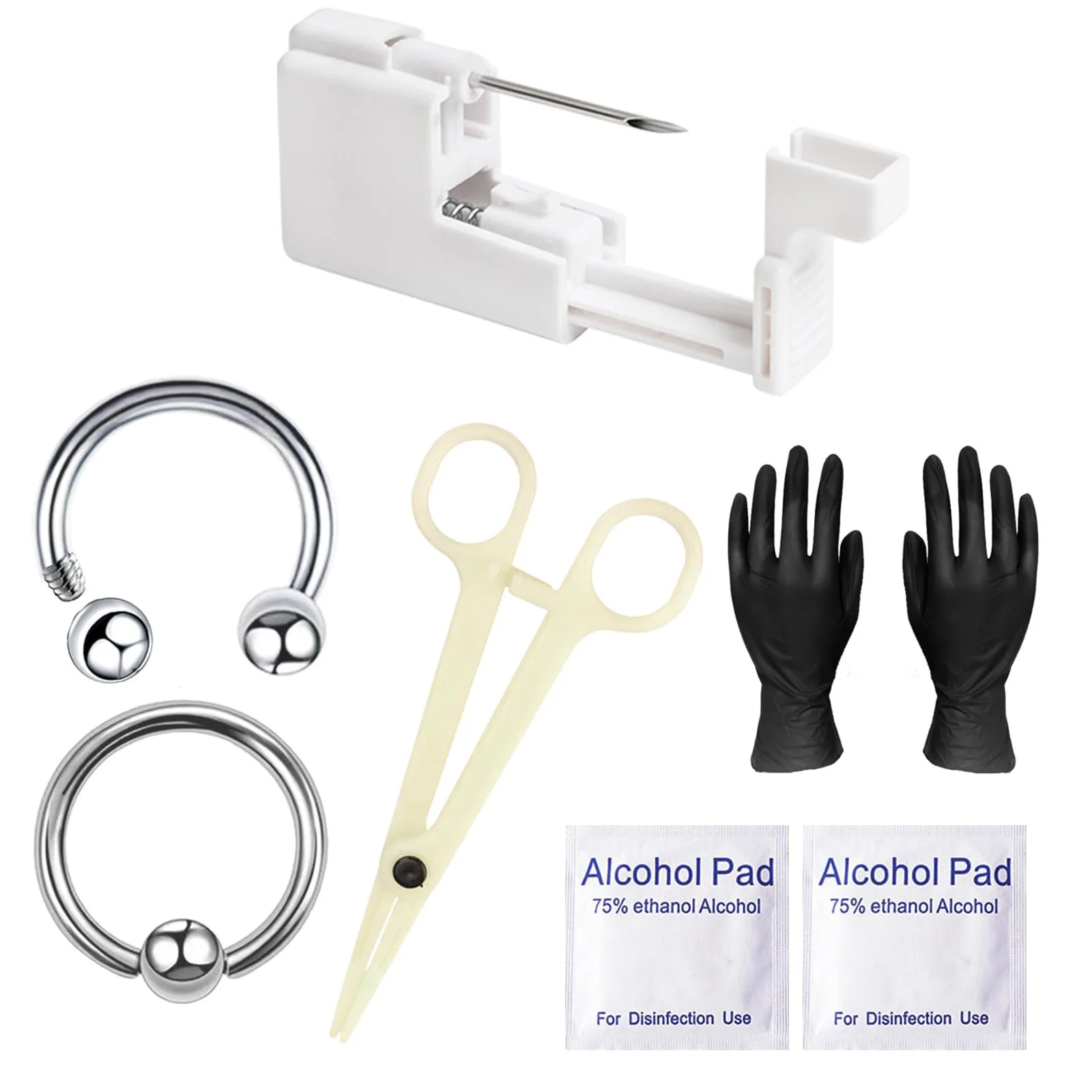 8Pcs Septum Piercing Jewelry Kit Nose Cartilage Tragus Piercing Gun Professional Tools Hollow Needle Piercer Clamps