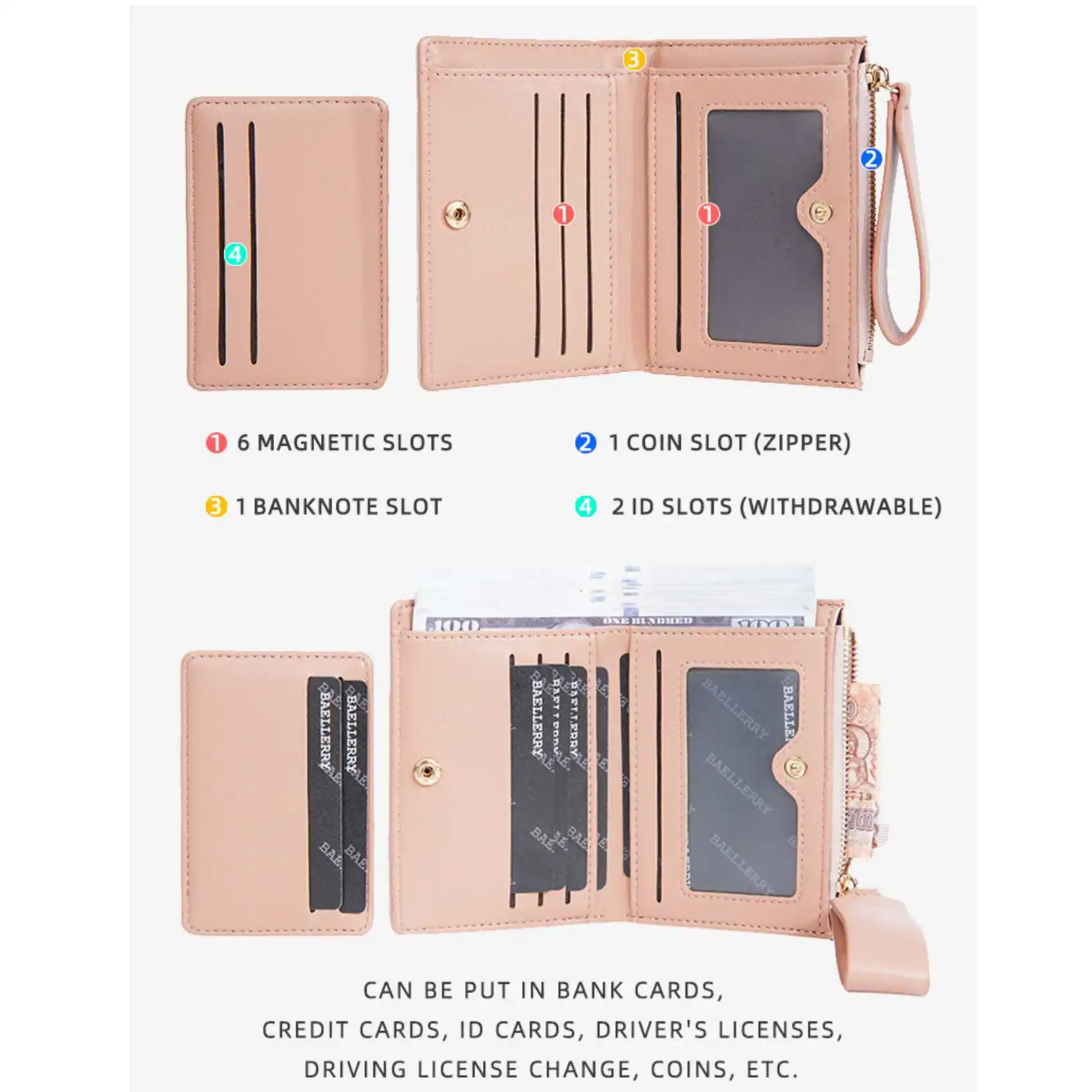 New Colorblock Bifold Zipper Buckle Coin Purse New Hand Women's Short Wallet Fashion Multi-slot Card Holder
