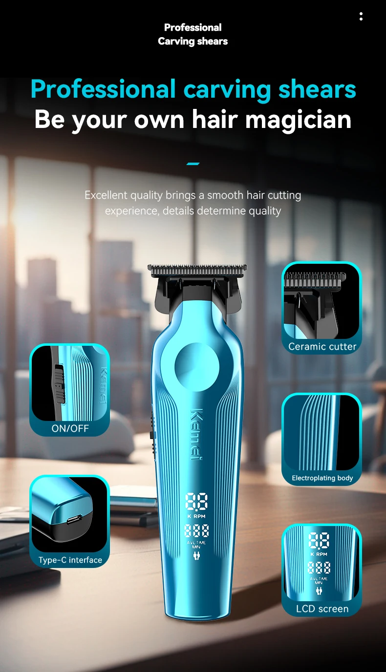 Kemei Hair Clipper Kit for Men 10W Big Power 9000RPM KM-1763 KM-264 Rechargeable Trimmers KM-1112 Professional Electric Shaver